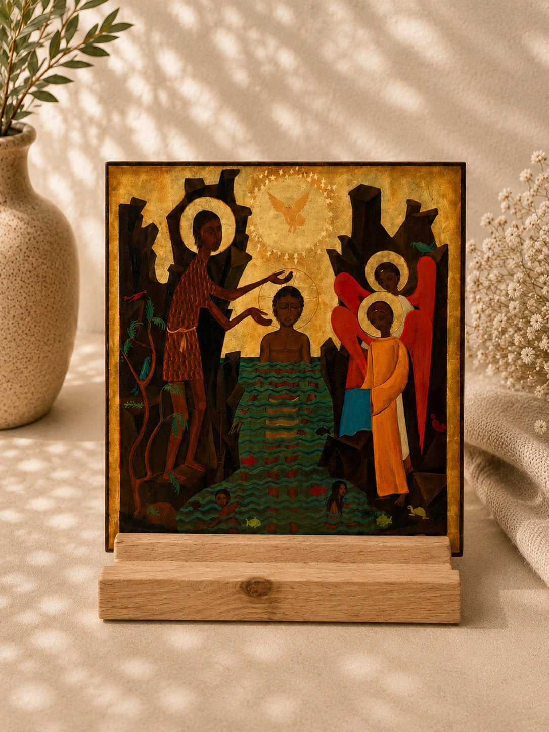 Imagen devocional «Bautismo de Jesús» – Icono de la Teofanía