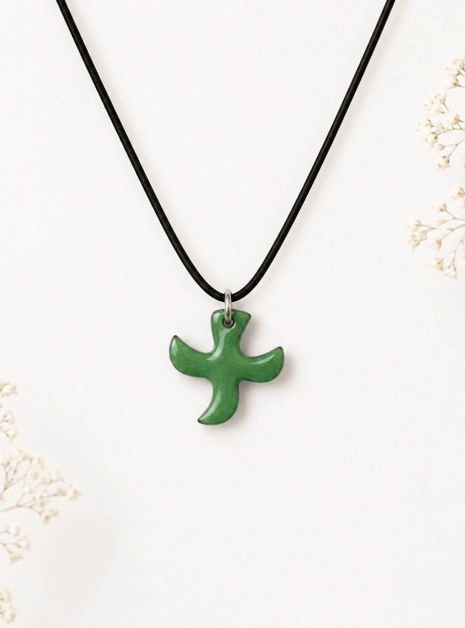 Cruz de Taizé – colgante de paloma con cordón de cuero