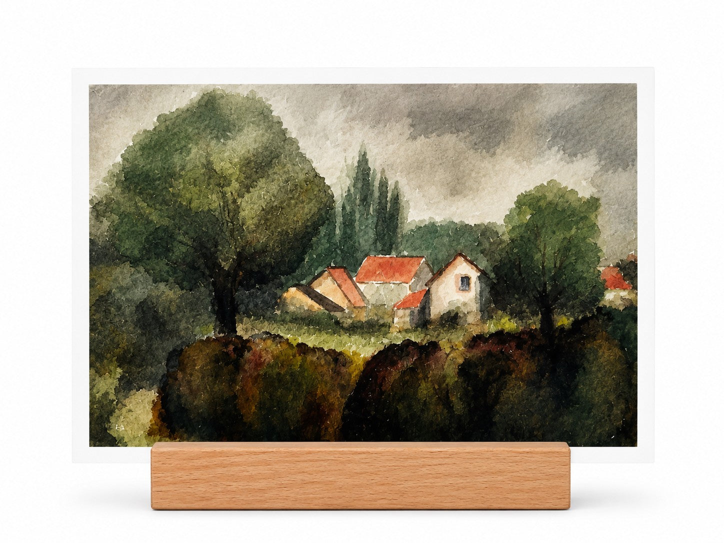 Postkarte – Dorf in stiller Landschaft