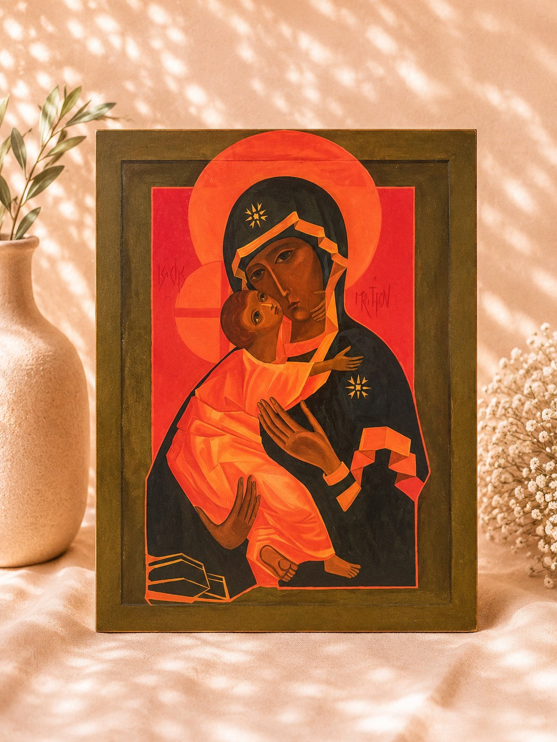 Holzbild „Madonna mit Kind“ – Ikone der Liebe und Geborgenheit Groß 29 cm